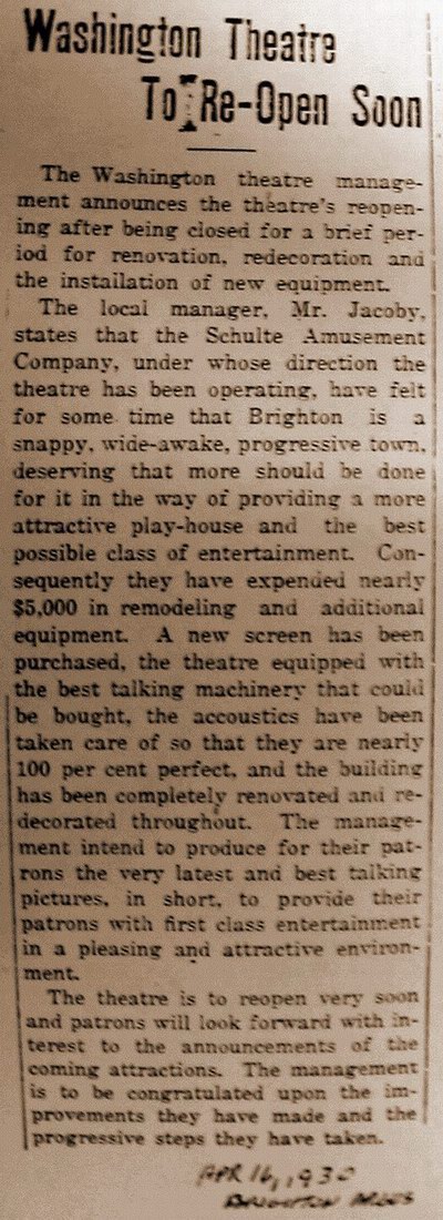 Washington Theatre - Old Article (newer photo)
